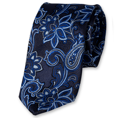 Stropdas Blauw bloemen patroon (1)