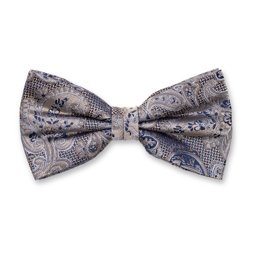 Beige Luxe Strik - Donkerblauw Paisley (1)