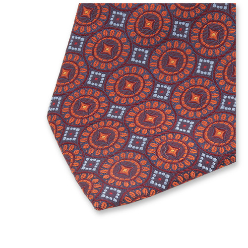 Stropdas Bordeaux Rood - Oranje Cirkel Patroon (2)