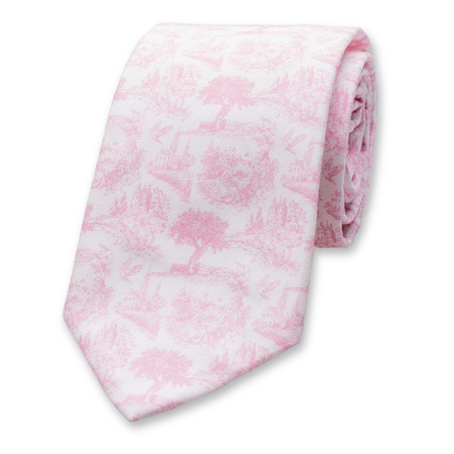 Katoenen Stropdas Toile de Jouy - Lichtroze (1)