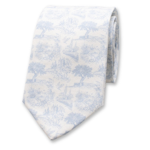 Katoenen Stropdas Toile de Jouy - Lichtblauw (1)
