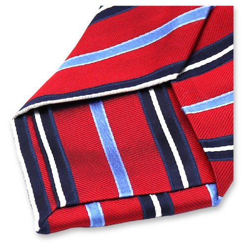 Luxe Rode Stropdas - Blauwe Strepen (3)
