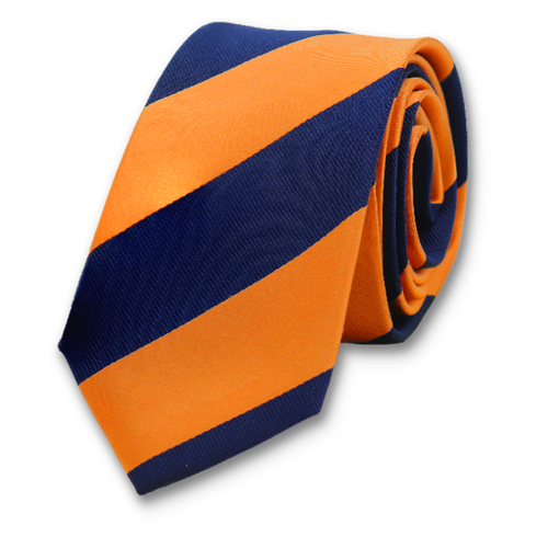 Breed gestreepte stropdas donkerblauw/oranje (1)