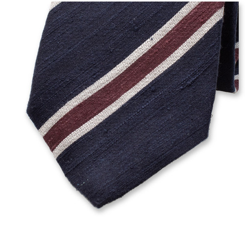Donkerblauwe - Bordeaux Gestreepte Stropdas - Italiaans Zijde (2)