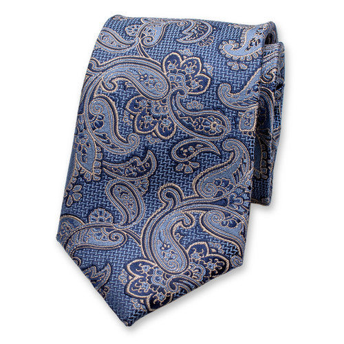 Donkerblauwe Luxe Stropdas Beige Paisley (1)