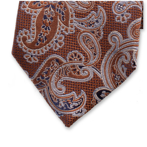 Bruine Luxe Stropdas Lichtblauw Paisley (2)
