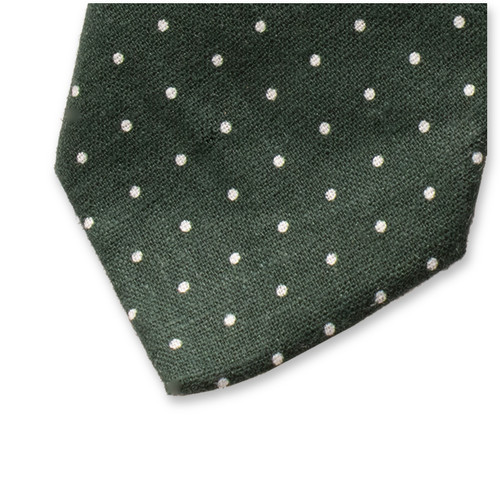 Linnen stropdas donkergroen - witte stippen (2)
