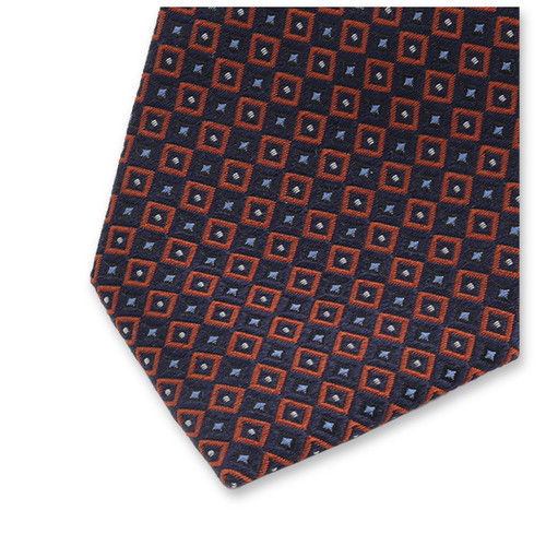Smalle Donkerblauwe Stropdas Oranje Patroon (3)