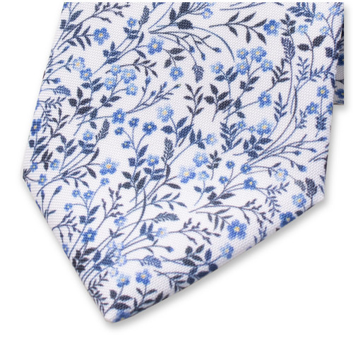 Blauw-Witte Bloemen Stropdas (2)