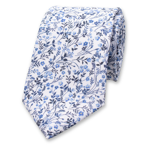 Blauw-Witte Bloemen Stropdas (1)