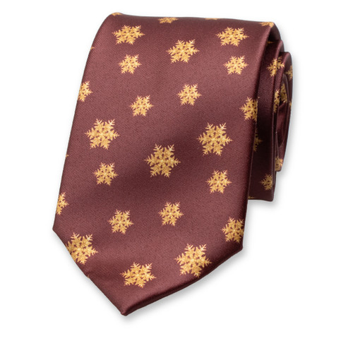 Kerst Stropdas Bordeauxrood - Gouden Sneeuwsterren (1)