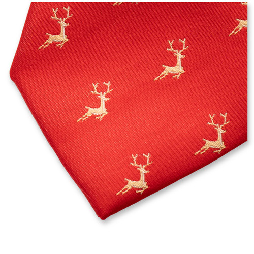 Kerst Stropdas Rood - Gouden Rendier (2)