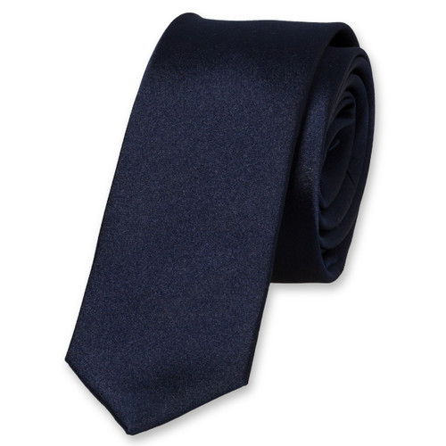 Extra smalle donkerblauwe satijn stropdas (1)