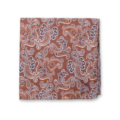 Bruine Luxe Pochet - Lichtblauw Paisley (1)