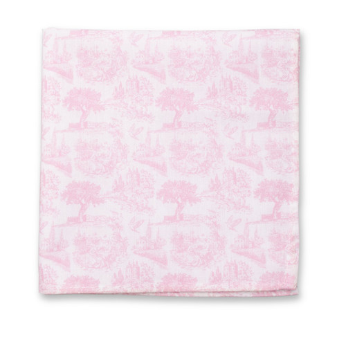 Katoenen Pochet Toile de Jouy - Lichtroze (1)