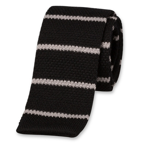 Gebreide gestreepte stropdas zwart (1)