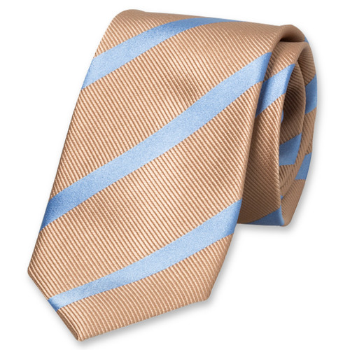 Beige stropdas met lichtblauwe banen (1)