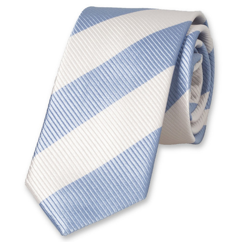Breed gestreepte stropdas wit/lichtblauw (1)