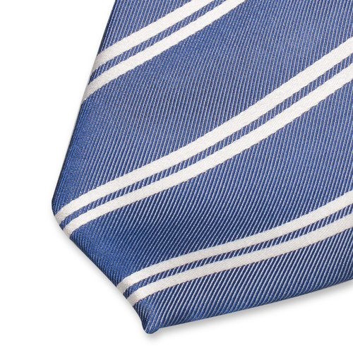 Stropdas blauw met dubbele witte banen (2)