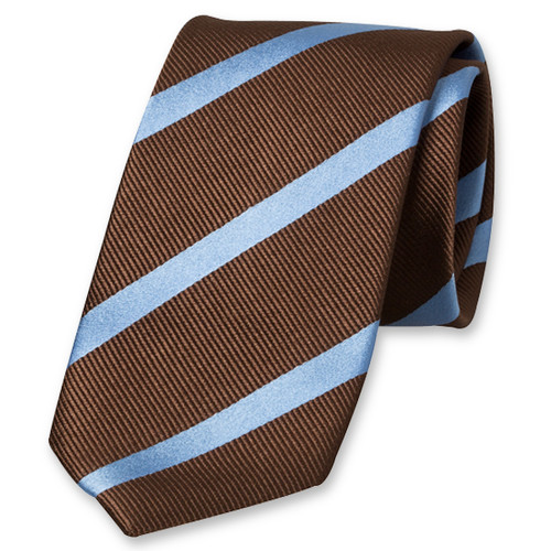 Bruine stropdas met lichtblauwe banen (1)