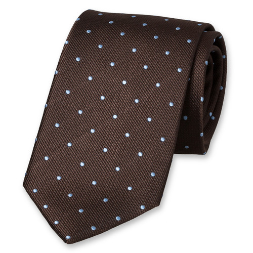 Bruine stropdas met blauwe stippen (1)