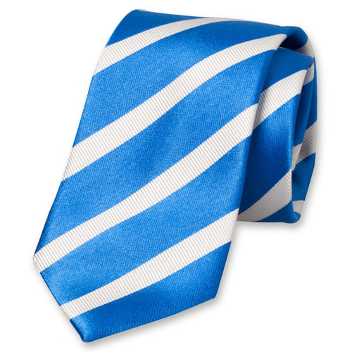 Satijn kobaltblauwe stropdas - witte strepen (1)