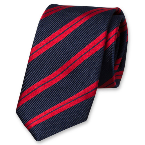 Donkerblauwe stropdas - rode dubbele strepen (1)