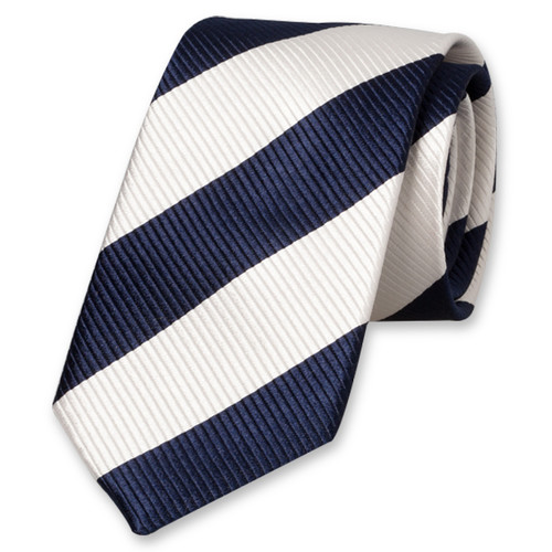 Breed gestreepte stropdas donkerblauw/wit (1)