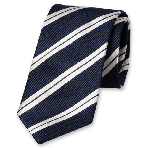 Donkerblauwe stropdas met dubbele witte strepen (1)
