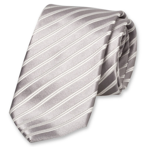 Grijze satijn stropdas met witte strepen (1)