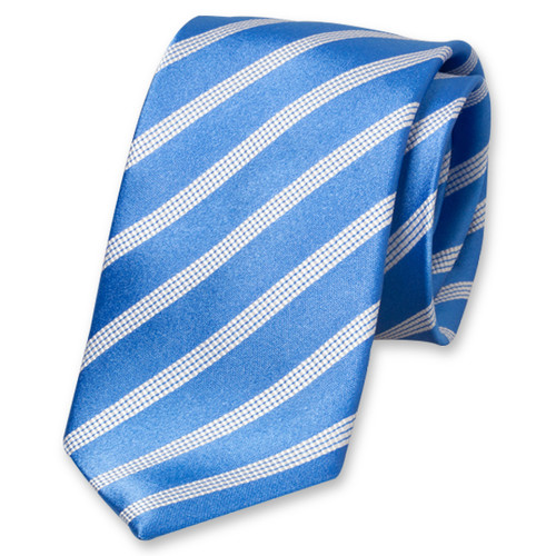 Blauwe satijn stropdas met fijne strepen (1)