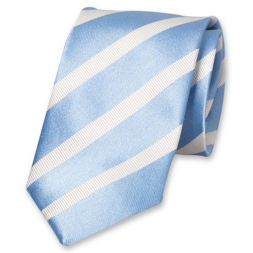 Satijn lichtblauwe stropdas met witte strepen (1)