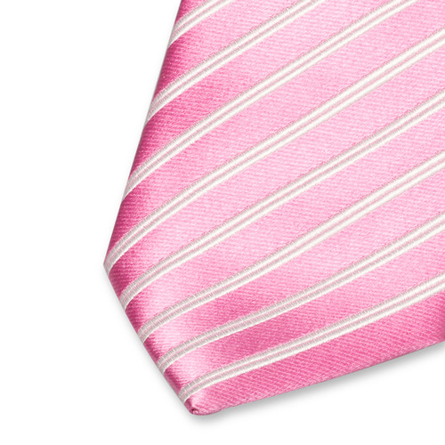 Roze satijn stropdas met witte strepen (2)