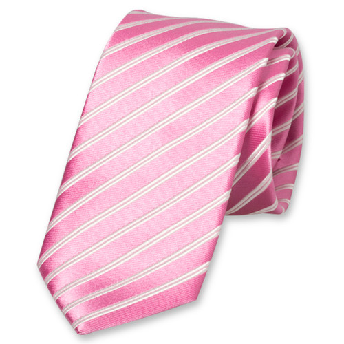Roze satijn stropdas met witte strepen (1)