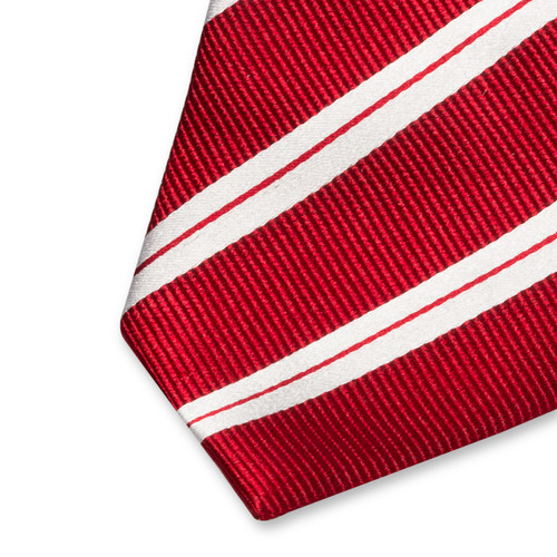 Stropdas rood met dubbele witte strepen (2)