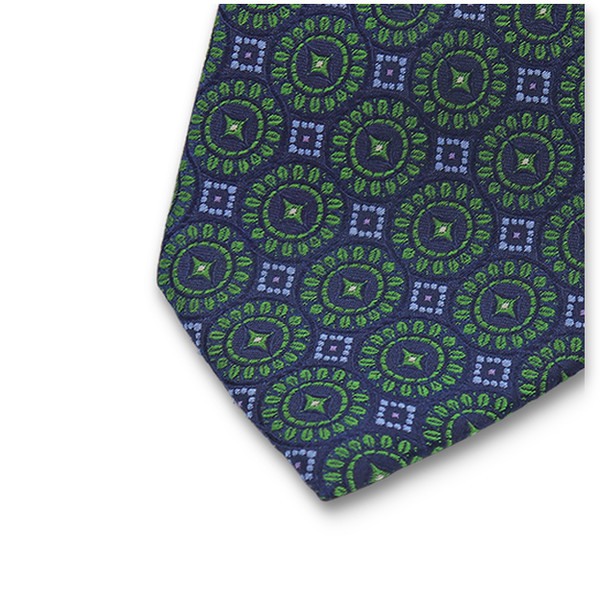 Stropdas Donkerblauw Groen Cirkel Patroon (2)