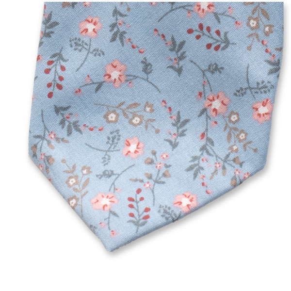 Lichtblauwe Stropdas Fijn Bloemenpatroon (2)