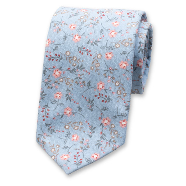 Lichtblauwe Stropdas Fijn Bloemenpatroon (1)