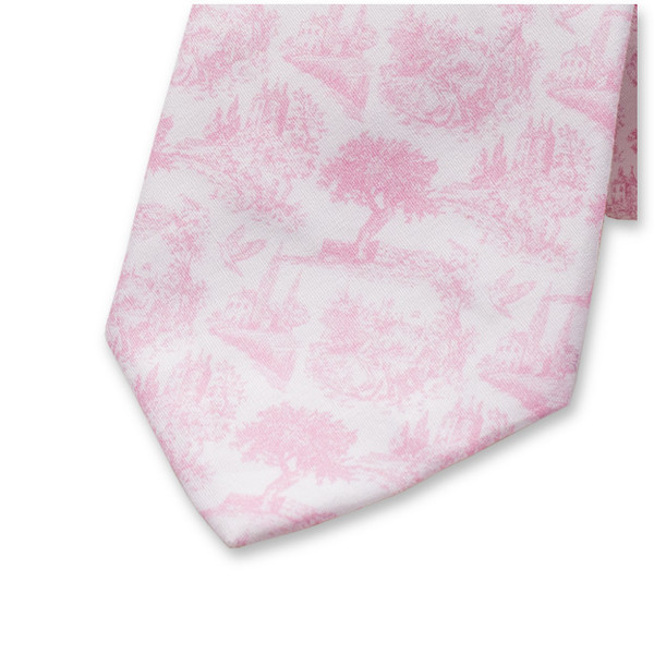 Katoenen Stropdas Toile de Jouy - Lichtroze (2)