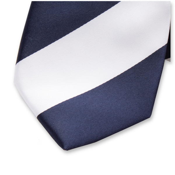 Breed gestreepte stropdas donkerblauw/wit (2)
