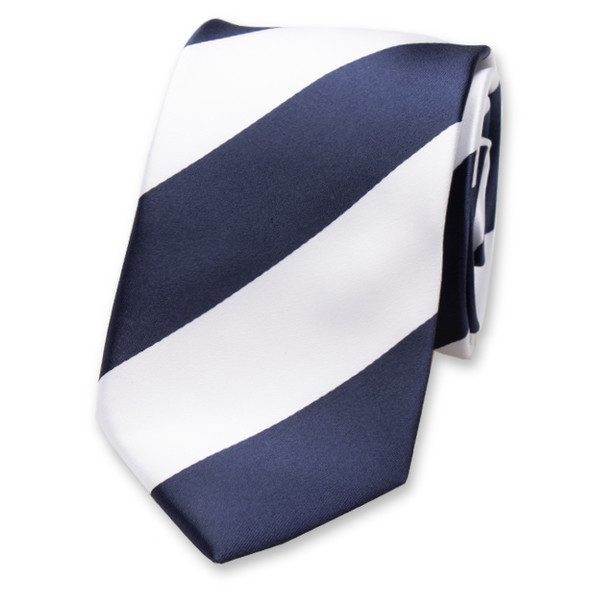 Breed gestreepte stropdas donkerblauw/wit (1)