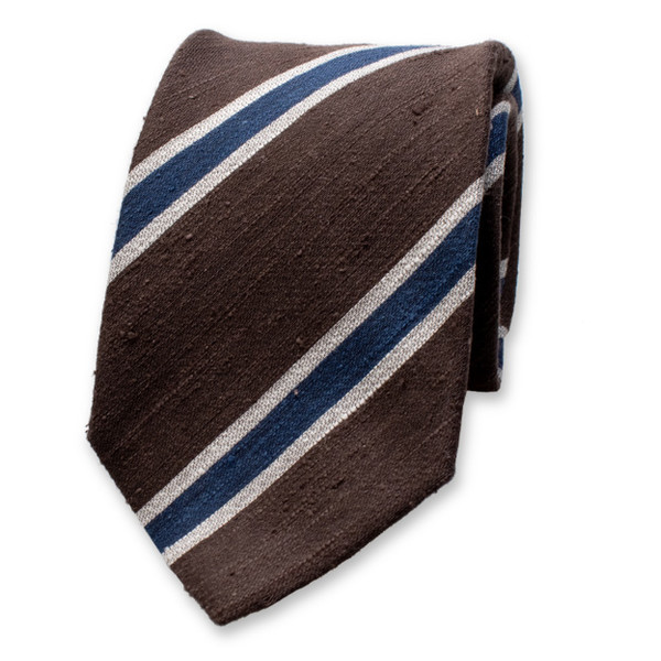 Donkerbruin - Blauw Gestreepte Stropdas - Italiaans Zijde (1)