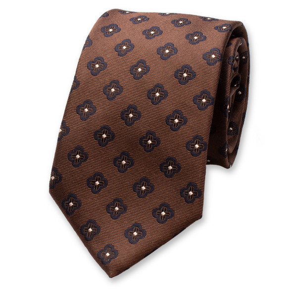 Bruine Luxe Stropdas Bloemen (1)