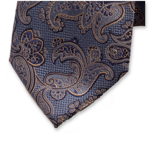Donkerblauwe Luxe Stropdas Beige Paisley (2)