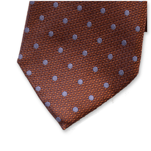 Roestbruine Luxe Stropdas Lichtblauwe Stippen (2)