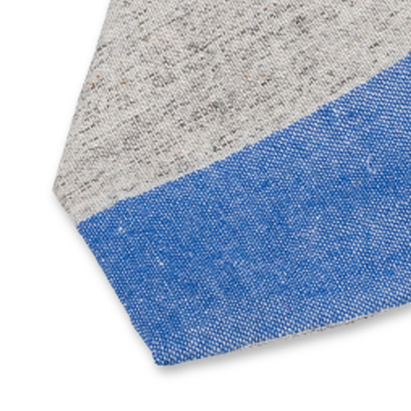 Gestreepte linnen stropdas Blauw-Grijs (2)