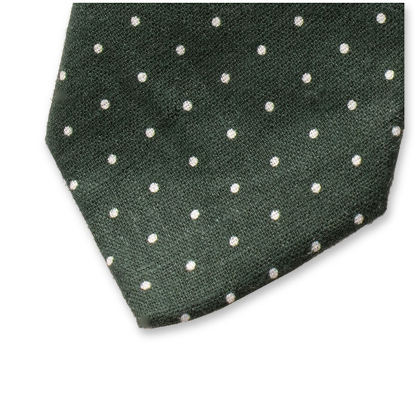 Linnen stropdas donkergroen - witte stippen (2)