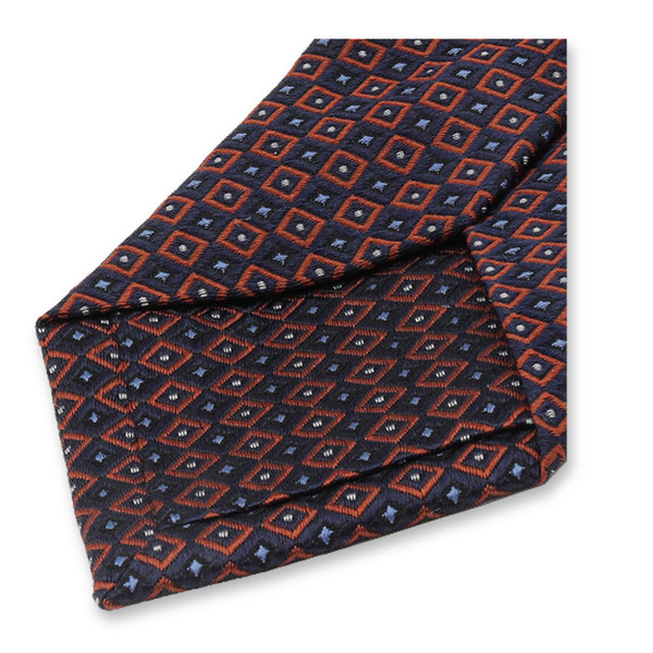 Smalle Donkerblauwe Stropdas Oranje Patroon (2)