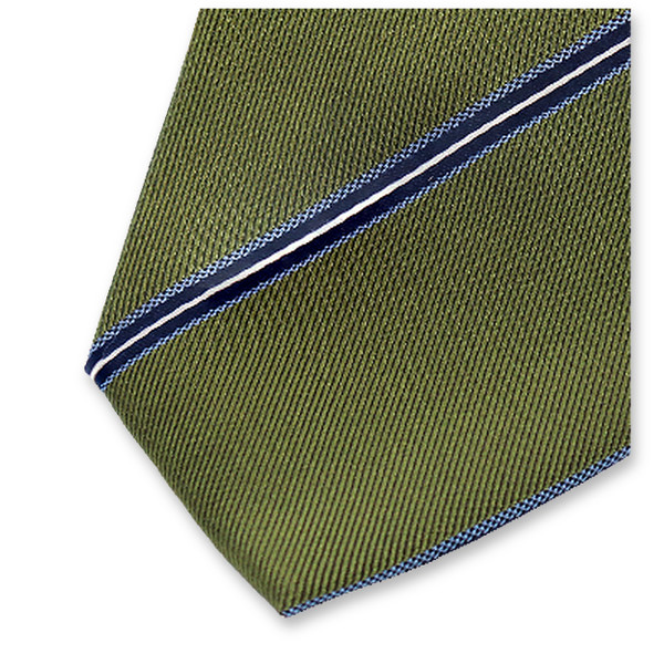 Smalle Mosgroene Stropdas Blauwe Strepen (3)