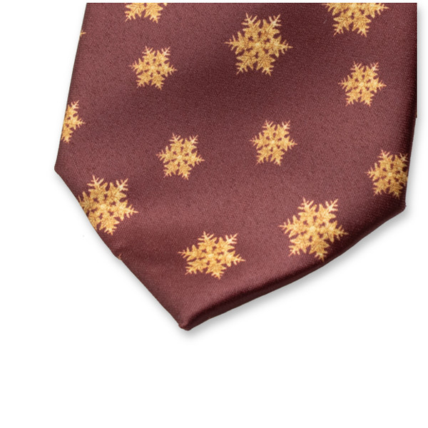 Kerst Stropdas Bordeauxrood - Gouden Sneeuwsterren (2)